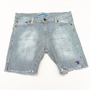 Aviator Nation Striped Denim Jean Shorts Vertical Stripe Nautical Size 28